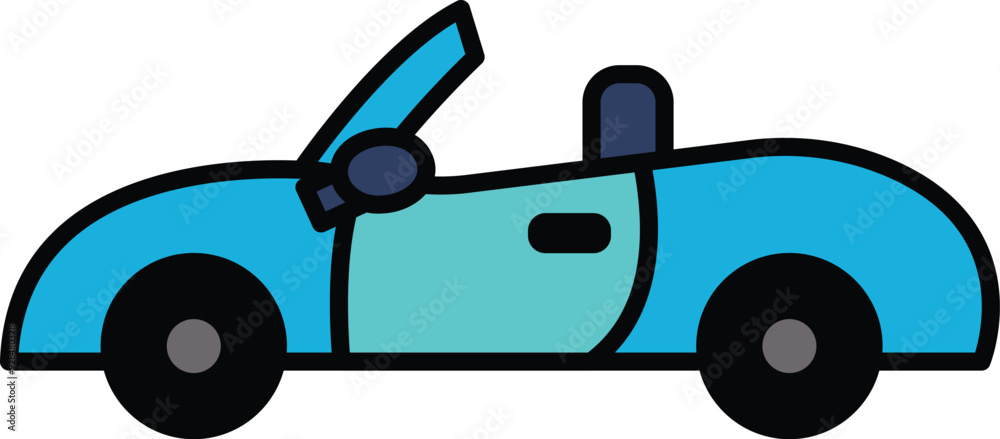 A black and white drawing of a car with the top down