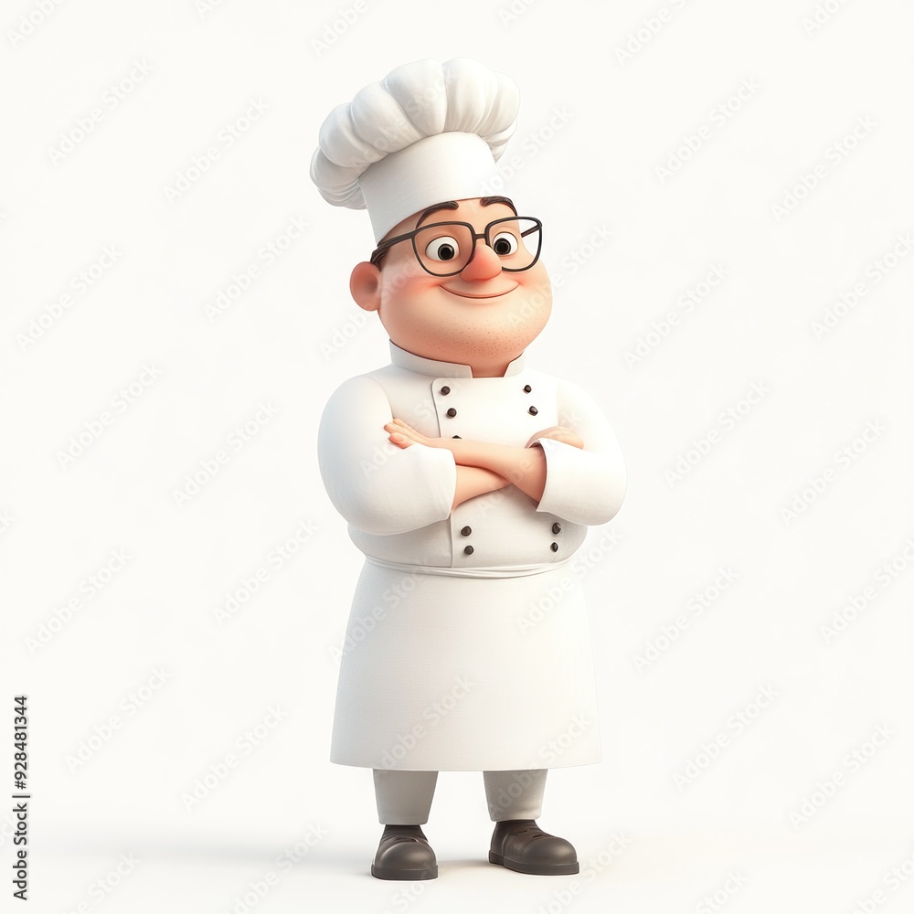 A cheerful cartoon chef standing confidently with arms crossed, wearing a chef's hat and uniform. A cheerful cartoon chef standing confidently with arms crossed, wearing a chef's hat and uniform.
