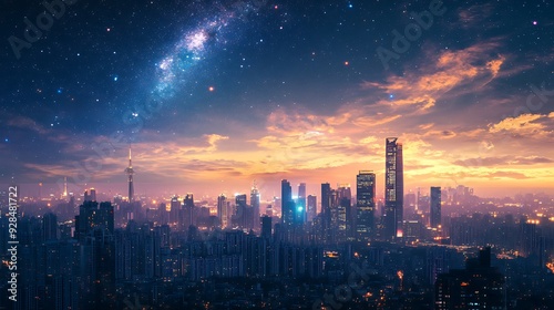 Wallpaper Mural Refined cityscape at dusk, skyscrapers illuminated against a twilight sky Torontodigital.ca