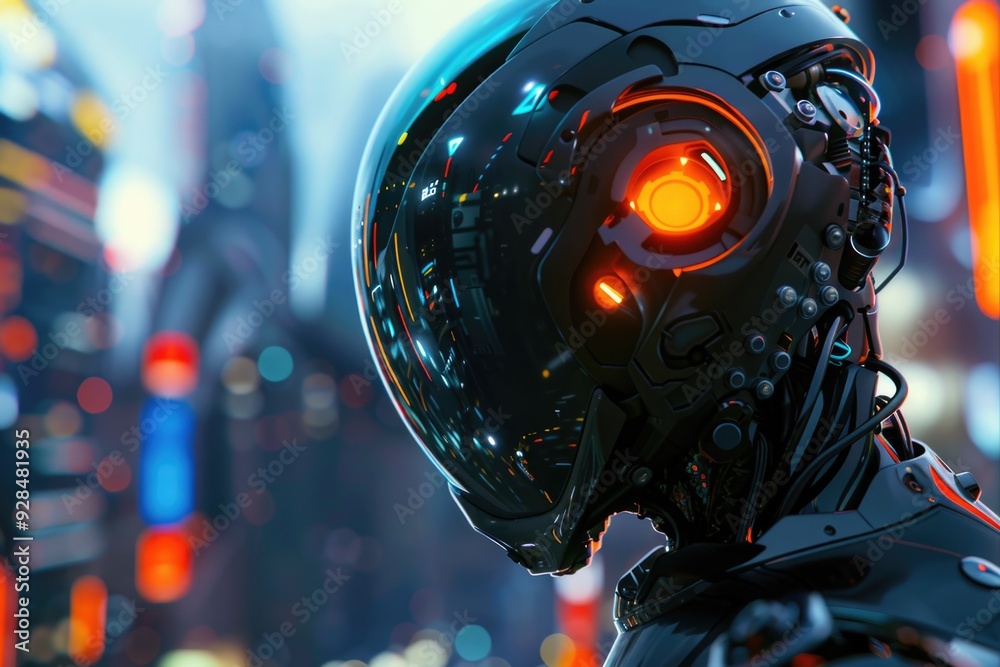 A man wearing a futuristic suit with glowing eyes, suitable for sci-fi and technology-themed projects A man wearing a futuristic suit with glowing eyes, suitable for sci-fi and technology-themed projects