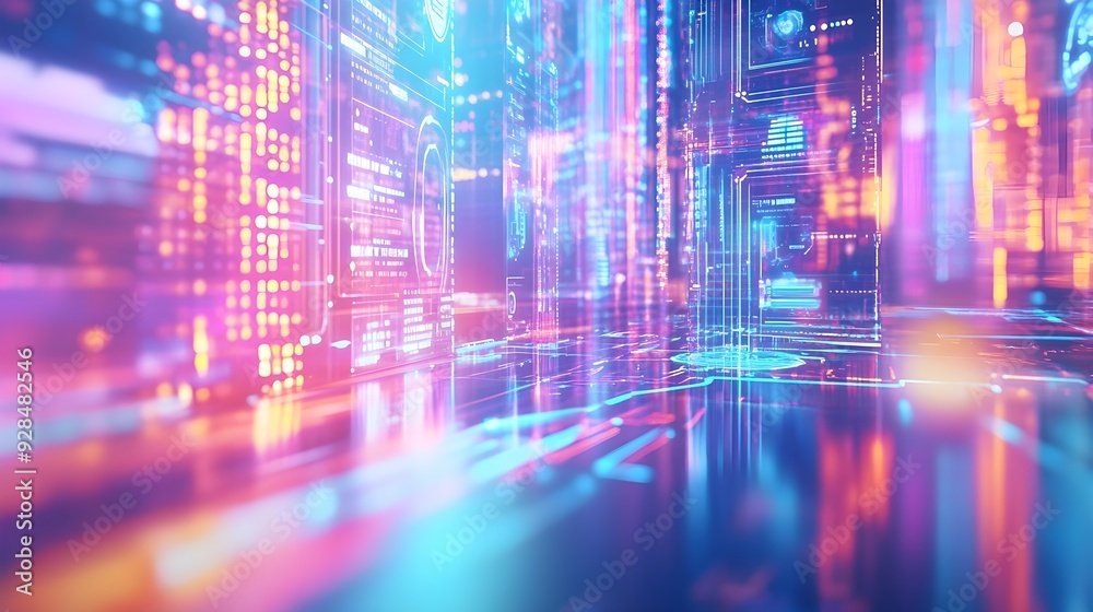 Abstract Neon Cityscape - Futuristic Digital Background Abstract Neon Cityscape - Futuristic Digital Background