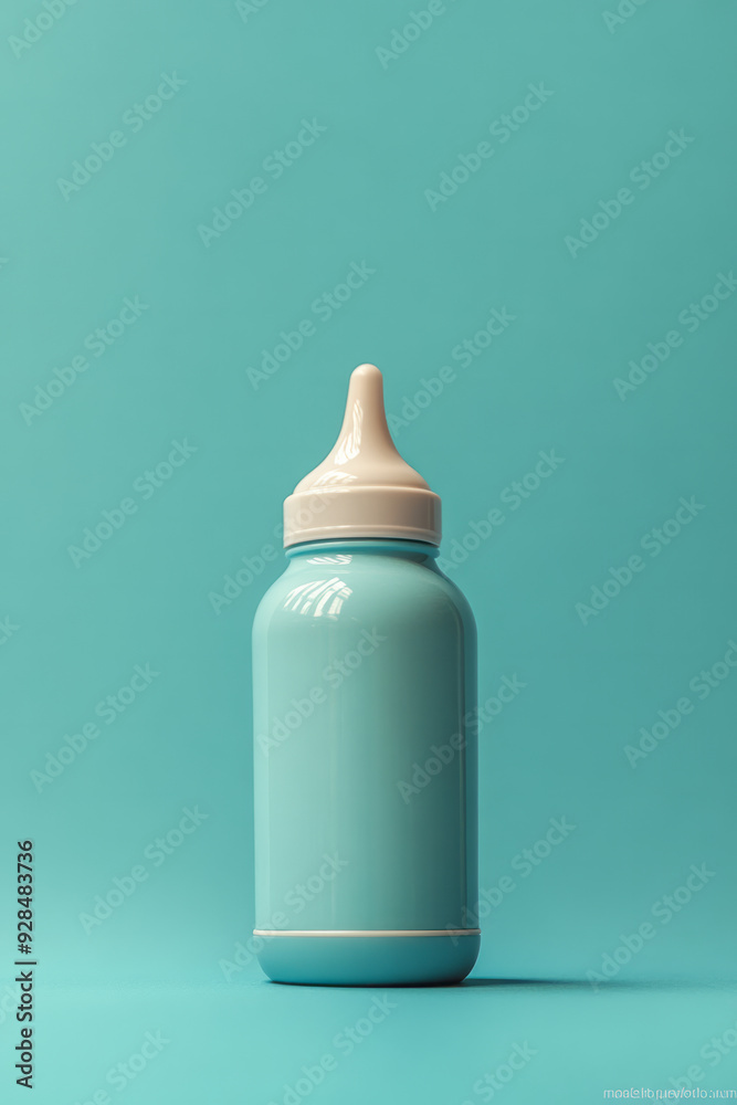 A baby bottle, isolated on a pastel blue background, representing nourishment and care for an infant, A baby bottle, isolated on a pastel blue background, representing nourishment and care for an infant,