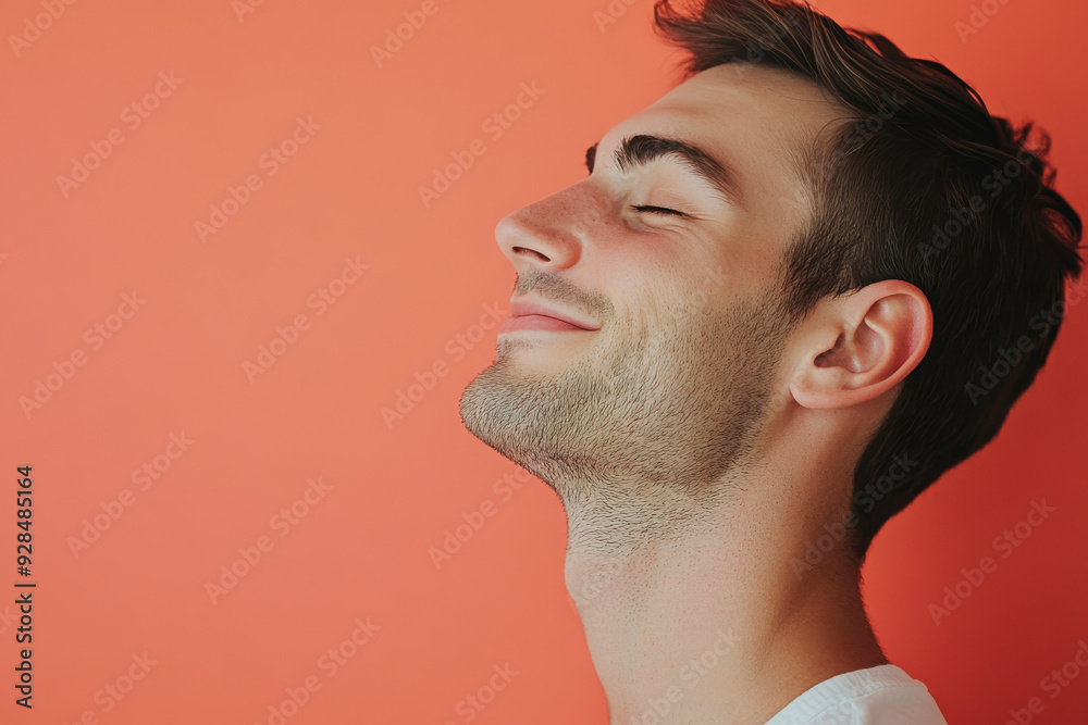Fototapeta premium A close up of a man's face with his eyes closed