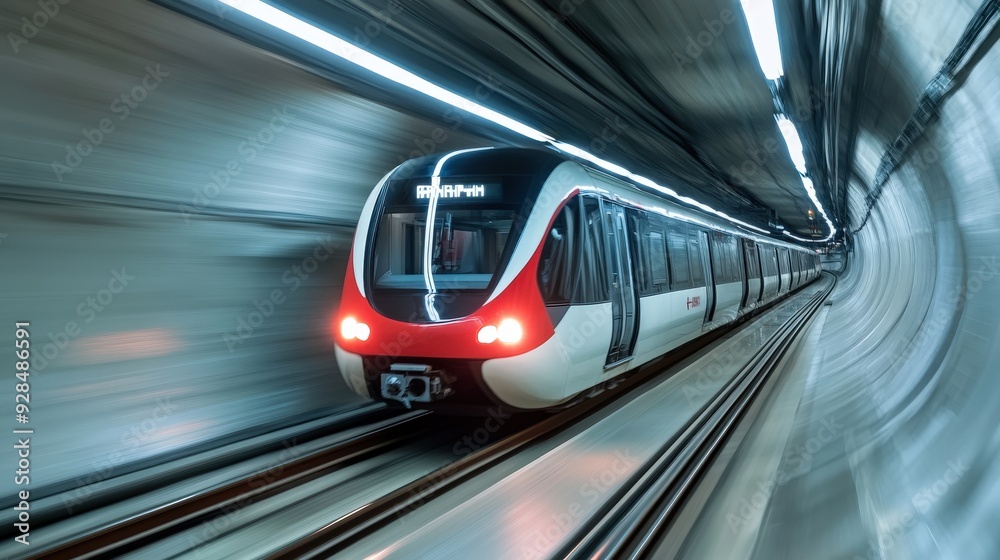 A metro train speeding through an underground tunnel A metro train speeding through an underground tunnel