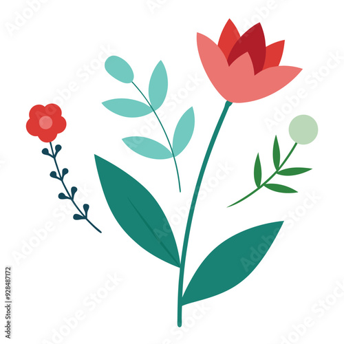 Charming Flower Corner – Detailed Line Art & Colorful Silhouette Vector Illustration.