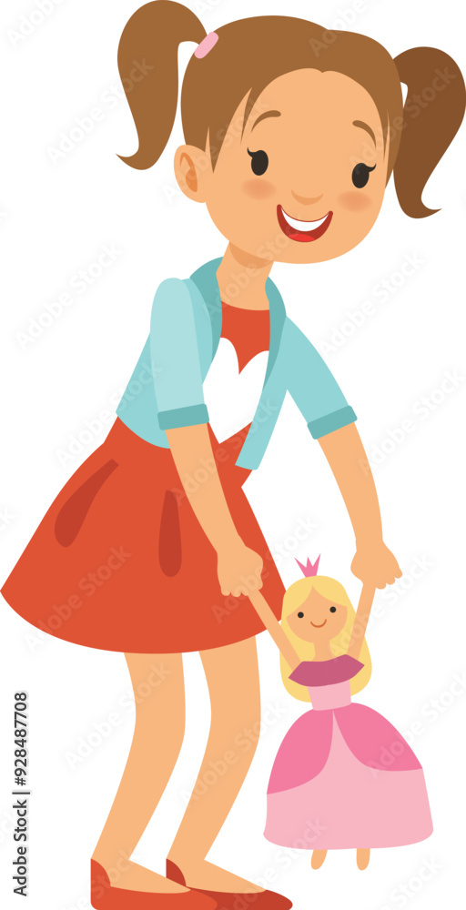 Girl playing with princess doll. Child toy game Girl playing with princess doll. Child toy game