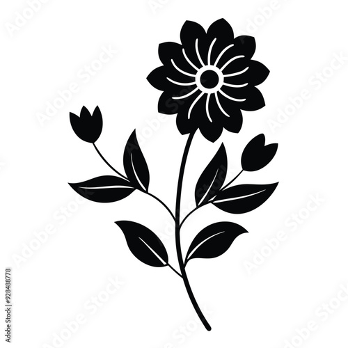 Charming Flower Corner – Detailed Line Art & Colorful Silhouette Vector Illustration.