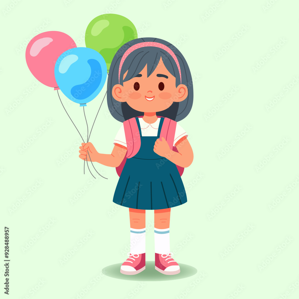 Cute school girl with backpack and baloons. Vector illustration Cute school girl with backpack and baloons. Vector illustration