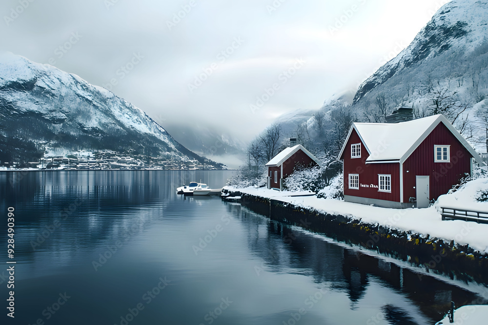 Fototapeta premium small house in the mountains. Generative AI