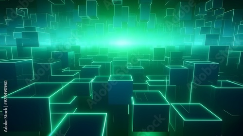 3d rendering of mind green and blue abstract geometric background. Scene for advertising  technology  showcase  banner  game  sport  cosmetic  business  metaverse. Sci-Fi Illustration. Product display