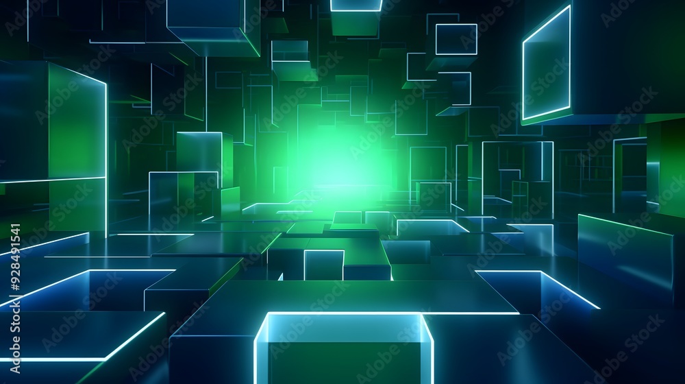 3d rendering of mind green and blue abstract geometric background. Scene for advertising, technology, showcase, banner, game, sport, cosmetic, business, metaverse. Sci-Fi Illustration. Product display 3d rendering of mind green and blue abstract geometric background. Scene for advertising, technology, showcase, banner, game, sport, cosmetic, business, metaverse. Sci-Fi Illustration. Product display