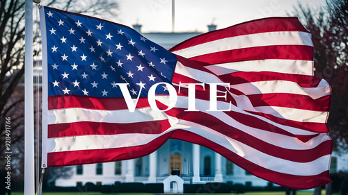 Presidential election in United States of America 2024, background American Flag and white house.