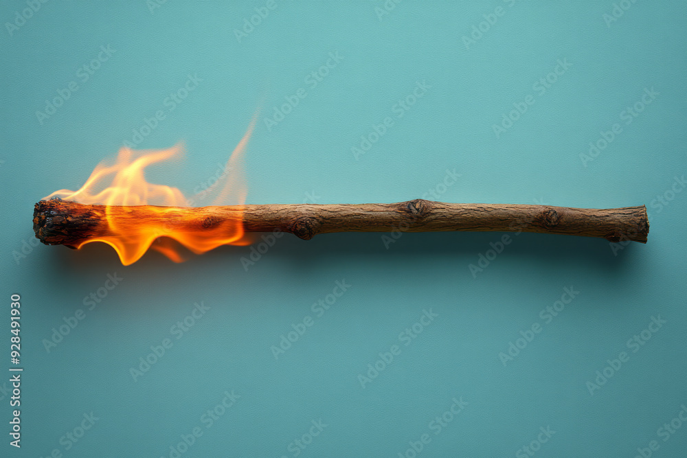 Fototapeta premium A firestarter stick, isolated on a pastel mint background, symbolizing the importance of having reliable fire-making tools,