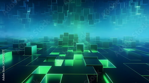 3d rendering of mind green and blue abstract geometric background. Scene for advertising, technology, showcase, banner, game, sport, cosmetic, business, metaverse. Sci-Fi Illustration. Product display