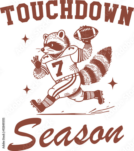  Touchdown Season – Raccoon Football Player Holding Helmet and Ball Ready for the Game