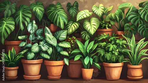 "Charming Collection: Houseplants in Vibrant Greens and Earth Tones"