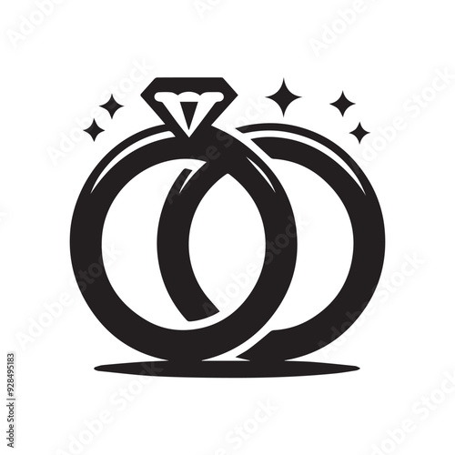 Black and white wedding ring vector silhouette . Ornament concept icon. 