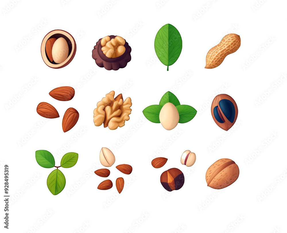 Nuts png cartoon 3d icons set. Peanut, pistachio, pine seeds, nutmeg, almond, chestnut, macadamia, cashew. Logo for healthy food store. Flat illustration isolated on transparent background. Nuts png cartoon 3d icons set. Peanut, pistachio, pine seeds, nutmeg, almond, chestnut, macadamia, cashew. Logo for healthy food store. Flat illustration isolated on transparent background.