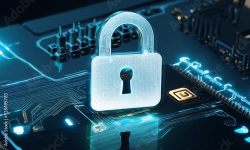 Lock icon on computer screen with padlock symbol for safe internet access