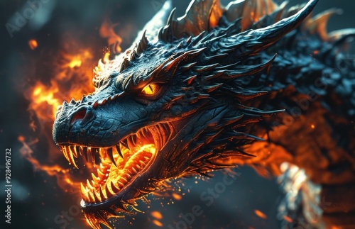 Close-up of dragon breathing fire