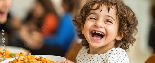 A Young Girl with Curly Hair Laughs Joyfully