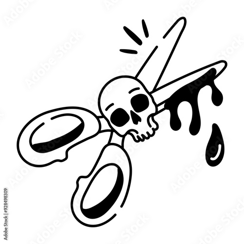 Bloody scissors icon in doodle style 