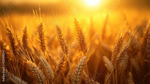 Golden hour sunlight on wheat field