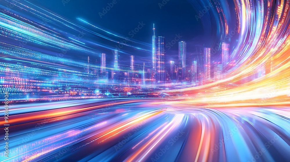 Futuristic Cityscape with Abstract Light Trails Futuristic Cityscape with Abstract Light Trails