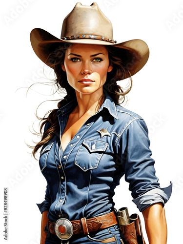 Vintage illustrations with effects Halftone style, Illustration of Cowboy Girl Transparent background PNG.