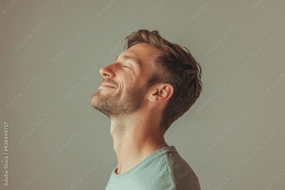 Obraz premium A close up of a man's face with his eyes closed