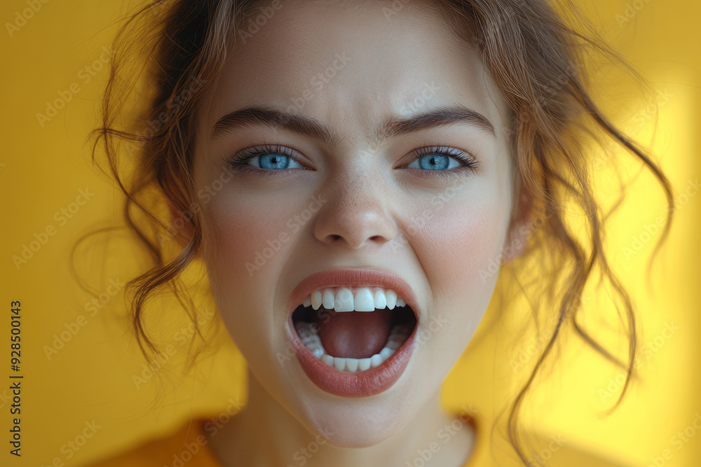 A clenched jaw, isolated on a pastel yellow background, capturing the determination and grit of courage, A clenched jaw, isolated on a pastel yellow background, capturing the determination and grit of courage,