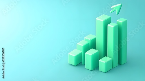 3D bar chart with green bars and upward arrow symbolizing business growth and success on a turquoise background. Free Download 3D bar chart with green bars and upward arrow symbolizing business growth and success on a turquoise background. - GFXLoad