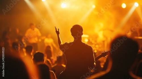 Silhouette of a Guitarist Performing on Stage