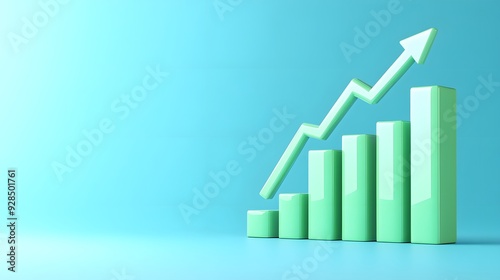 3D bar chart with upward arrow representing growth and success on a blue background. Perfect for business and finance themes. Free Download 3D bar chart with upward arrow representing growth and success on a blue background. Perfect for business and finance themes. - GFXLoad