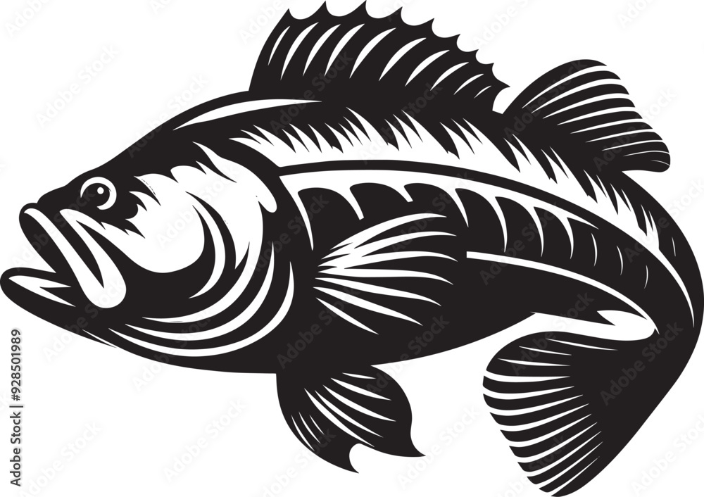 Fototapeta premium Big Fish Silhouette isolated on white background Minimalist fish vector shape