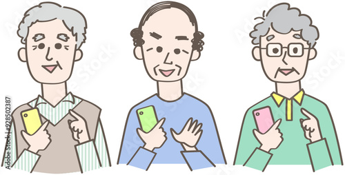 スマホを操作する男性達
