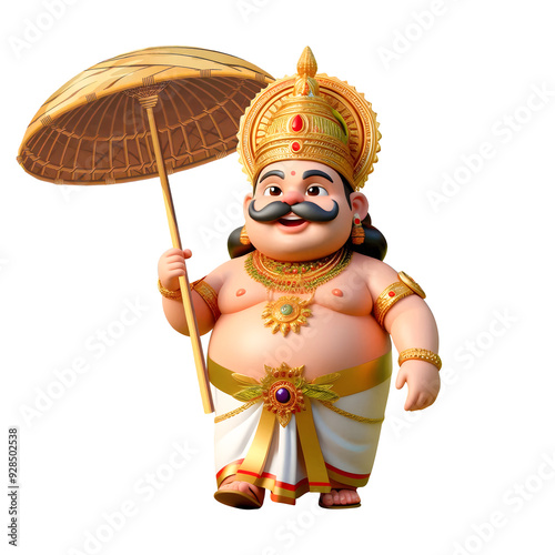 3D illustration of King Mahabali, a mythological character, Onam festival of Kerala on white background