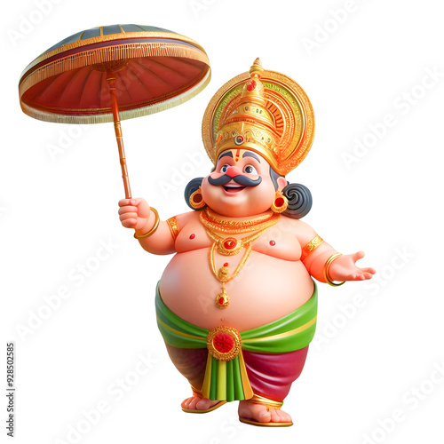 3D illustration of King Mahabali, a mythological character, Onam festival of Kerala on white background