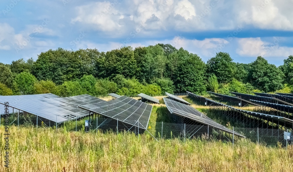 Generating clean energy with solar modules in a big park in northern Europe Generating clean energy with solar modules in a big park in northern Europe