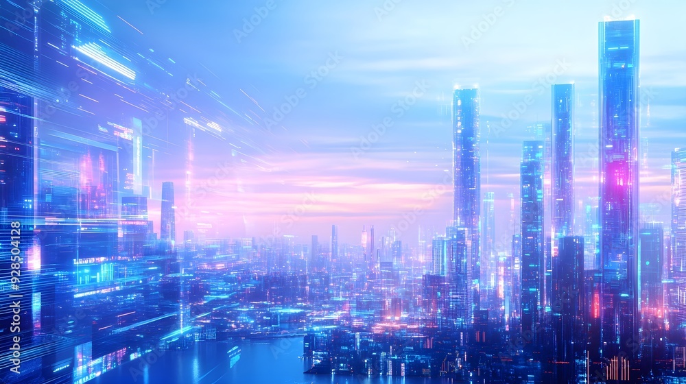 Futuristic Cityscape with Neon Lights and Abstract Lines Futuristic Cityscape with Neon Lights and Abstract Lines