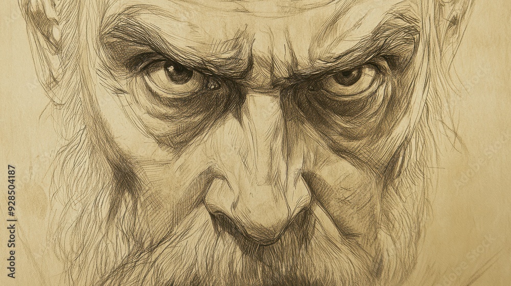 Biblical Illustration of Haman’s Plot Against the Jews: Close-Up of Haman’s Face Filled with Arrogance and Triumph as He Observes the Fear Spreading Among the Jewish Community Biblical Illustration of Haman’s Plot Against the Jews: Close-Up of Haman’s Face Filled with Arrogance and Triumph as He Observes the Fear Spreading Among the Jewish Community