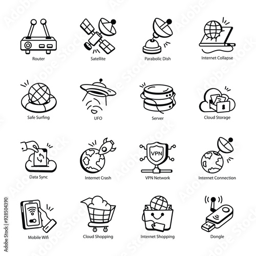 Collection of Internet Doodle Icons 

