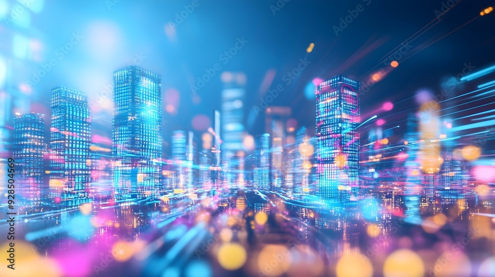 Futuristic Cityscape with Neon Lights and Blur Effect Futuristic Cityscape with Neon Lights and Blur Effect