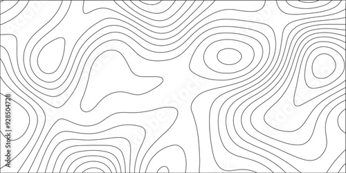 Abstract design of geographic mountain relief. Panorama view with black & white gradient wave curve lines. Geographic contour map grid backdrop paper texture & terrain path isolated on background.