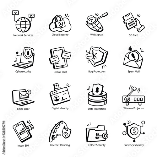 Handy Set of Internet Service Doodle Icons 

