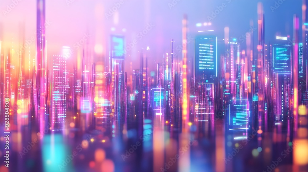 Futuristic Cityscape with Neon Lights and Bokeh Futuristic Cityscape with Neon Lights and Bokeh