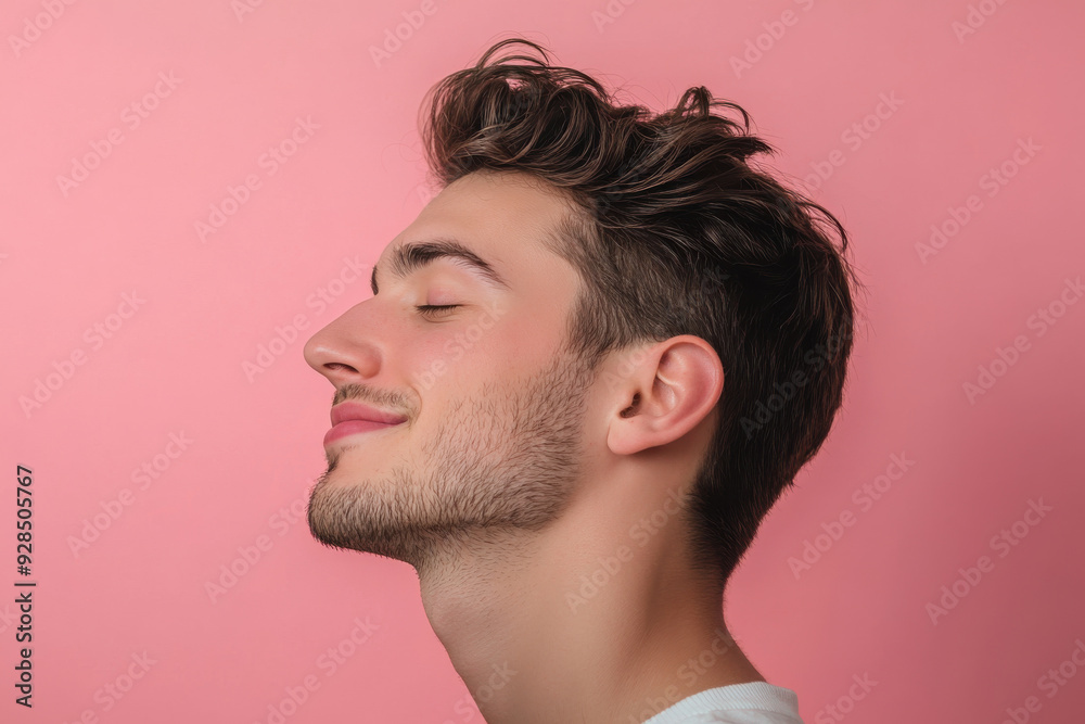 Fototapeta premium A close up of a man's face with his eyes closed