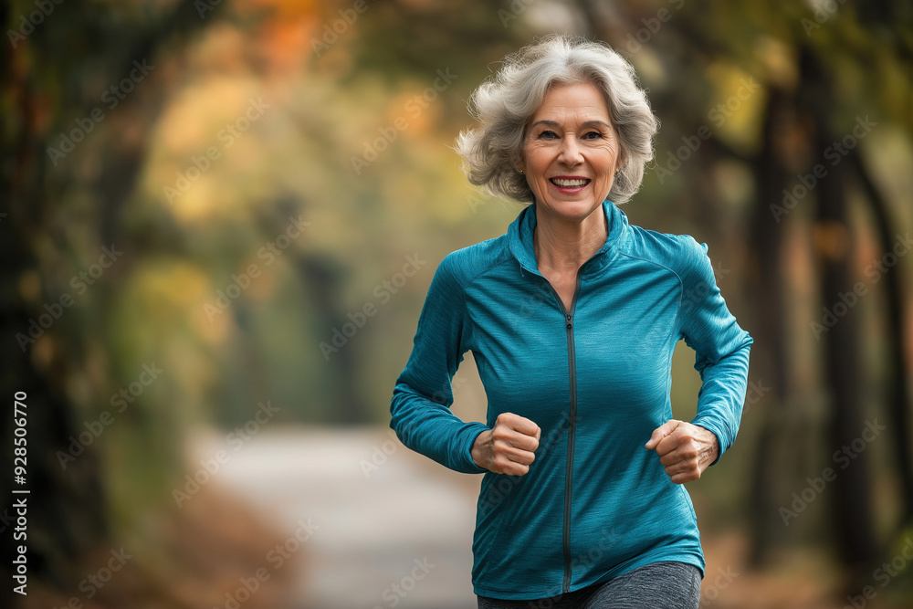 a fitness running senior woman on a road through a park for cardio and endurance. a fitness running senior woman on a road through a park for cardio and endurance.