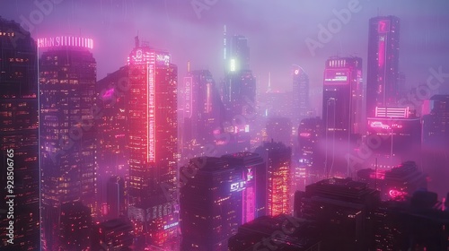 Wallpaper Mural Futuristic Cityscape with Neon Lights and Rain. Torontodigital.ca