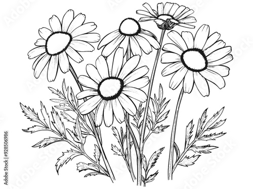 Chamomile flowers hand draw vintage clip art isolated on white background. Vector, generative ai.